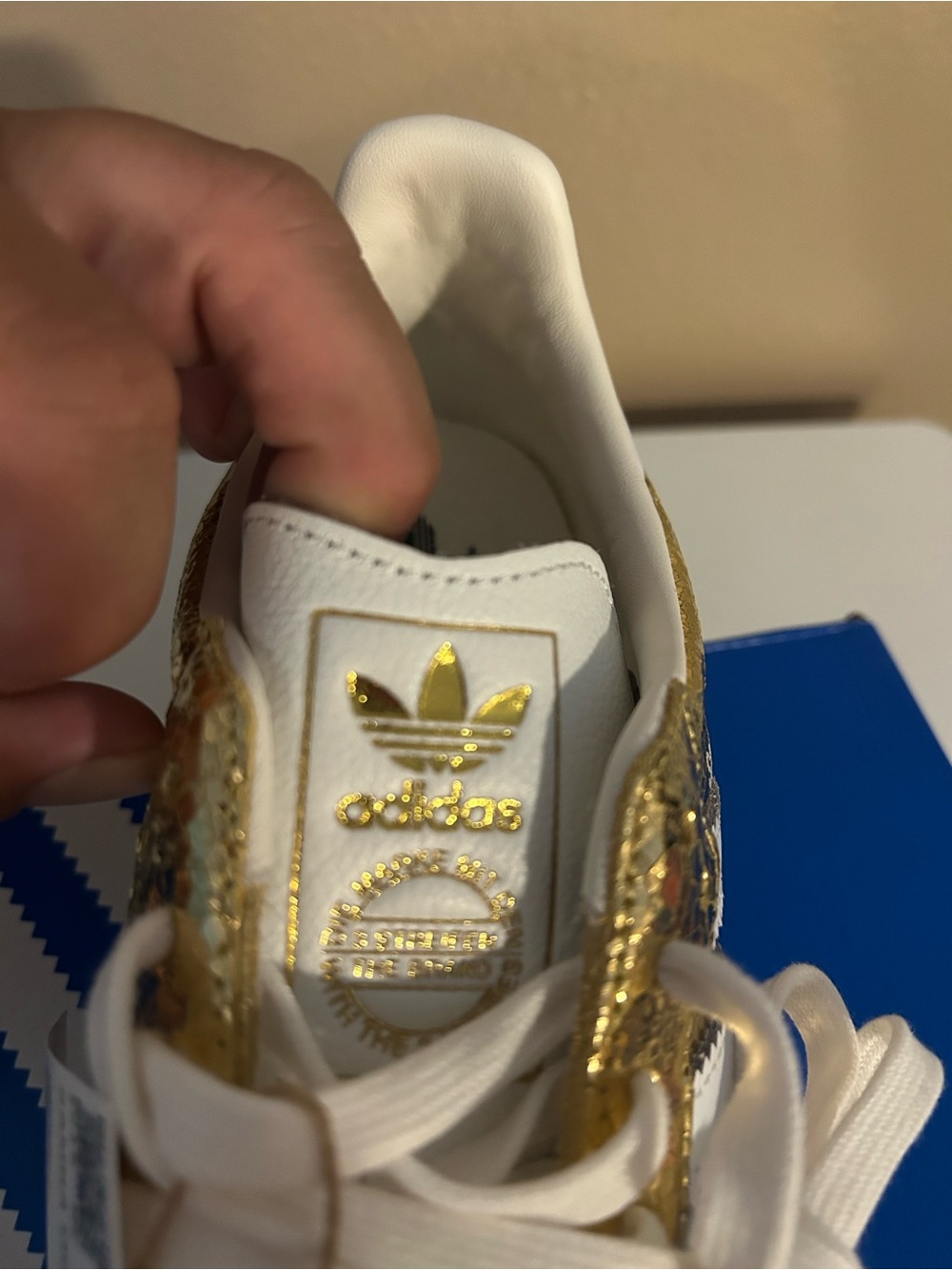 adidas Samba OG Metallic Gold Sneakers with White Stripes - Picture 3 of 6